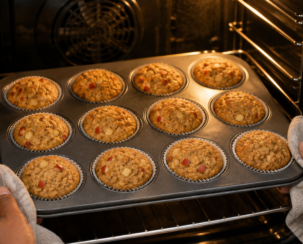 Placing-tray-of-apple-oat-muffins-into-oven