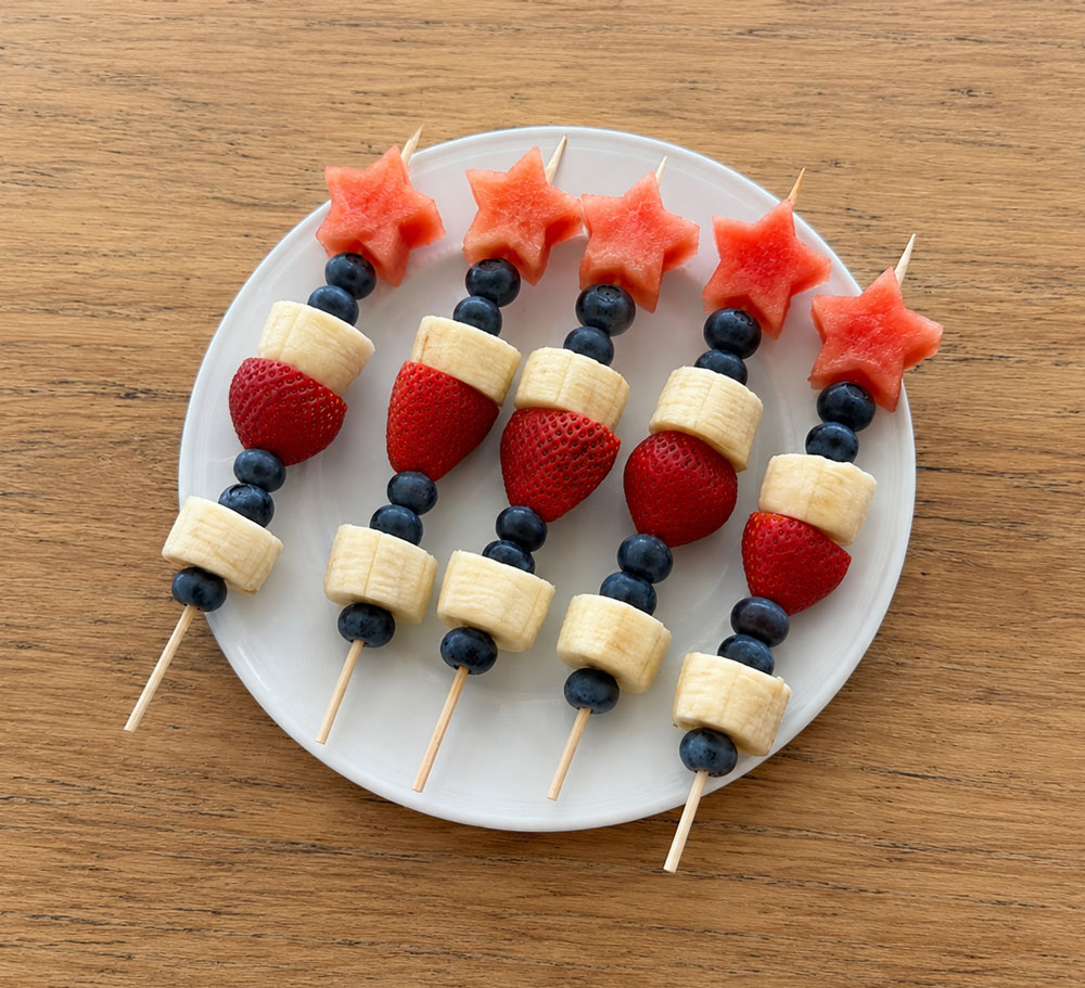 Fruit skewers with watermelon stars and berries