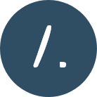 White brushstroke on dark blue circle background