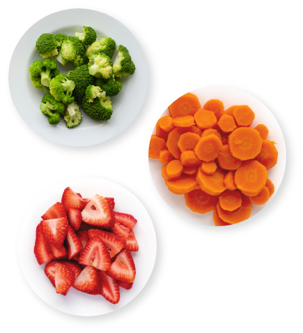 Broccoli, carrots, and strawberries