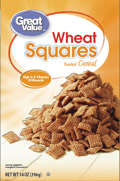Wheat cereal squares stacked in a pyramid shape.