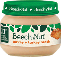 Beech-Nut baby food jar with turkey broth.