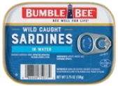 Bumble Bee sardines can, labeled "Wild Caught".