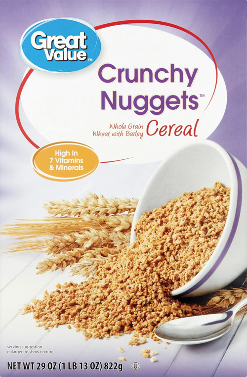 Cereal bowl with crunchy nuggets spilling out.