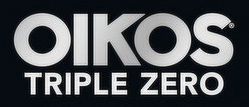 Oikos Triple Zero yogurt logo on black background.