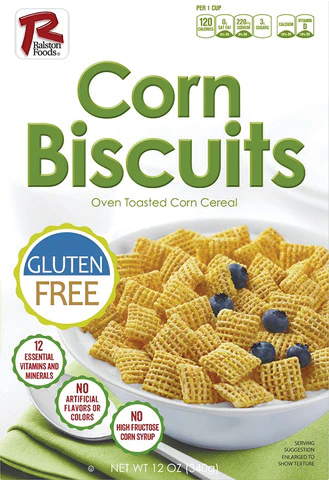 Cereal bowl with corn biscuits and blueberries. Gluten-free.