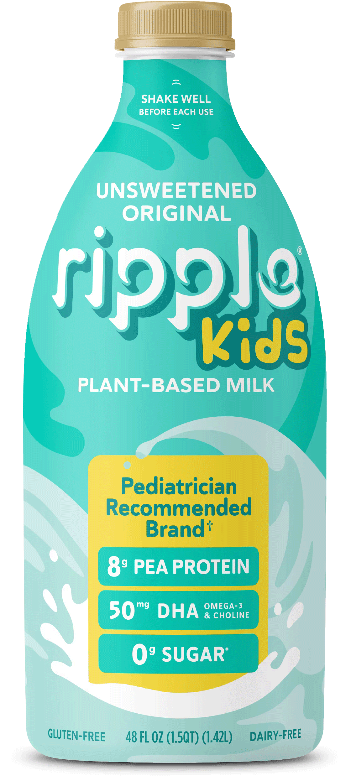 Ripple Kids plant-based milk, unsweetened, pediatrician recommended.