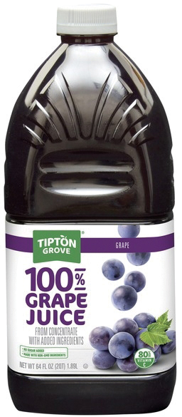 Tipton Grove grape juice bottle with label.