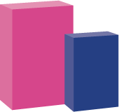 Two colorful rectangles, pink and blue, standing upright.