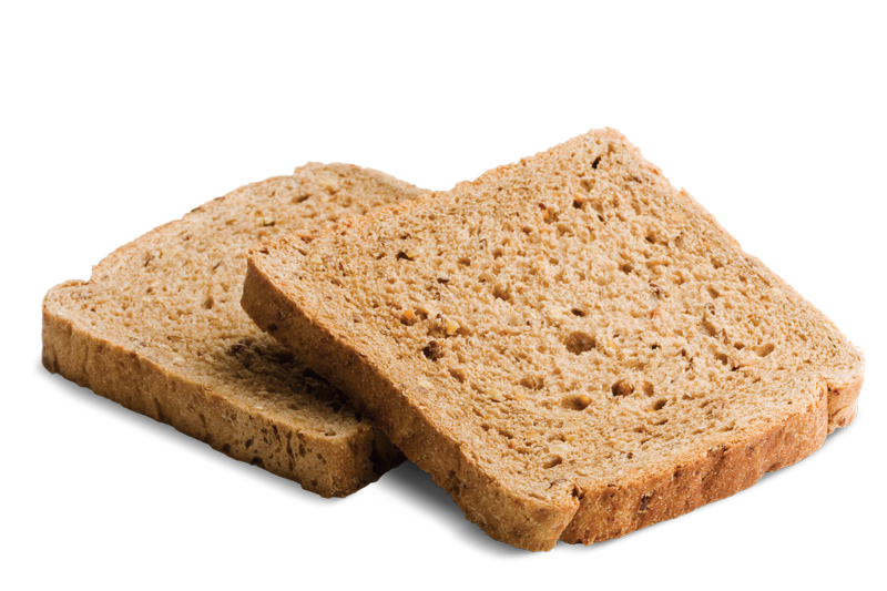 Two slices of whole wheat bread on display.