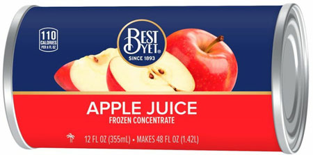 Best Yet apple juice can with sliced apples