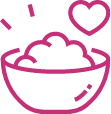 Bowl of food with heart symbol above it.
