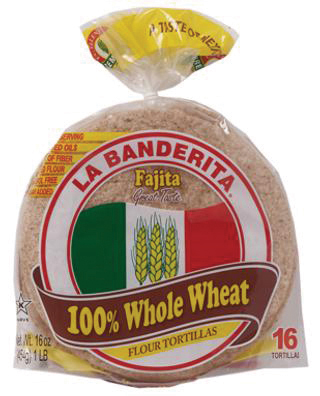 Package of La Banderita whole wheat tortillas.