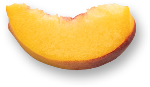 Peach slice with a small bite taken out.