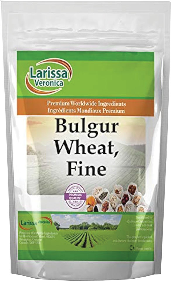 Bulgur wheat package labeled "Larissa Veronica" with images.