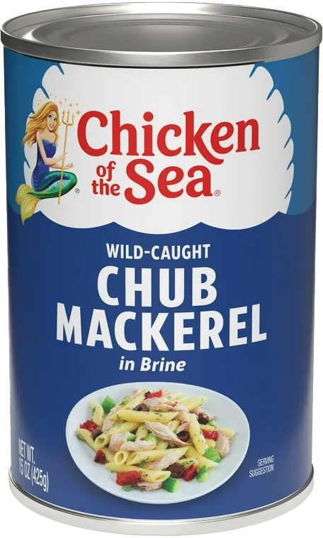 Can of wild-caught chub mackerel in brine.
