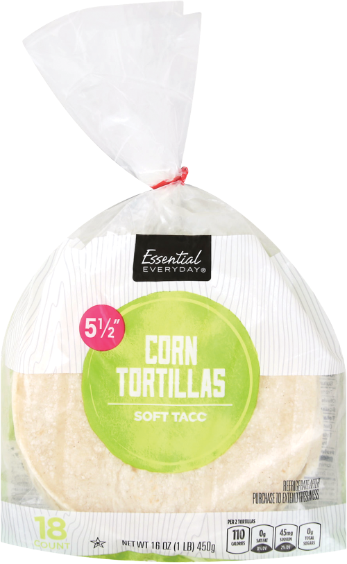 Bag of Essential Everyday corn tortillas, soft taco size.