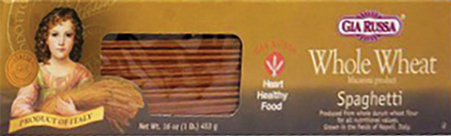 Whole wheat spaghetti box with illustrated design.