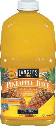 Langers pineapple juice bottle on white background.