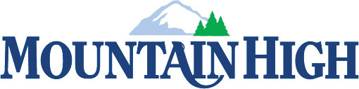 Mountain High logo with mountain and trees.