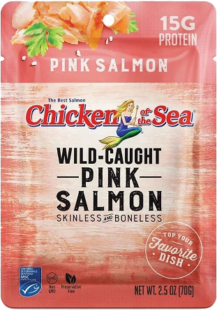 Chicken of the Sea wild-caught pink salmon pouch.