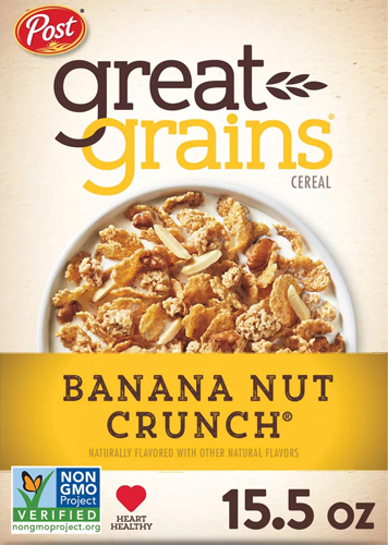 Great Grains Banana Nut Crunch cereal box front.