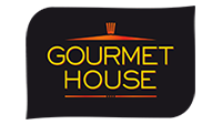 Gourmet House logo with a stylized orange roof.