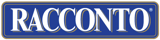 Blue Racconto logo with white text.