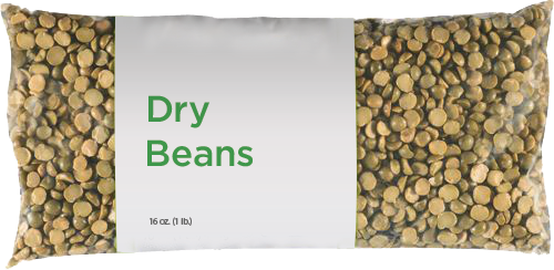 Bag of dry beans with simple packaging.