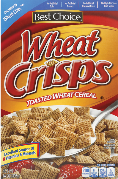 Cereal box of Wheat Crisps with spoonful.