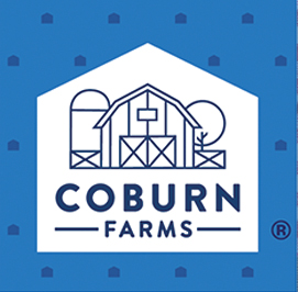 Barn logo with "Coburn Farms" text in blue.
