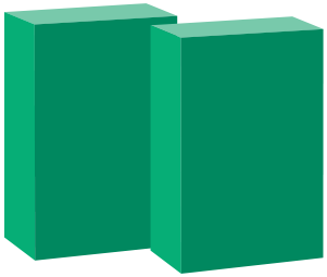 Two green cereal boxes standing side by side