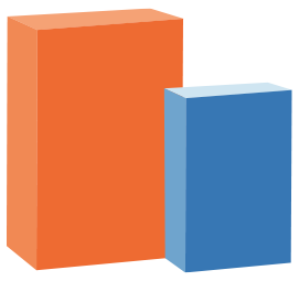 Orange and blue rectangular boxes standing upright